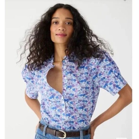 J. Crew Puff-sleeve button-front shirt in Liberty® Arrow Floral fabric Size M - Picture 1 of 6
